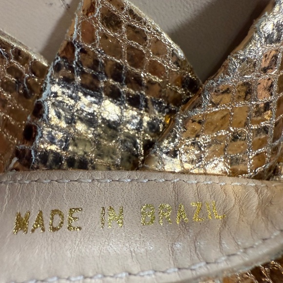 Loeffler Randall Shoes sz:9B Gold Sandals Vero Cuoio Leather Snake Skin print - Picture 2 of 11